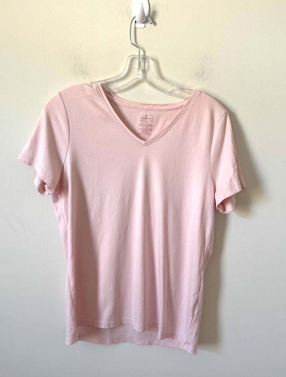 L.L. Bean Supina Cotton Short Sleeve V-Neck T-Shirt Pink Size Large Petite